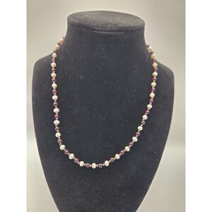 1857. Vintage Baroni Pearl and Garnet 925 Silver Necklace